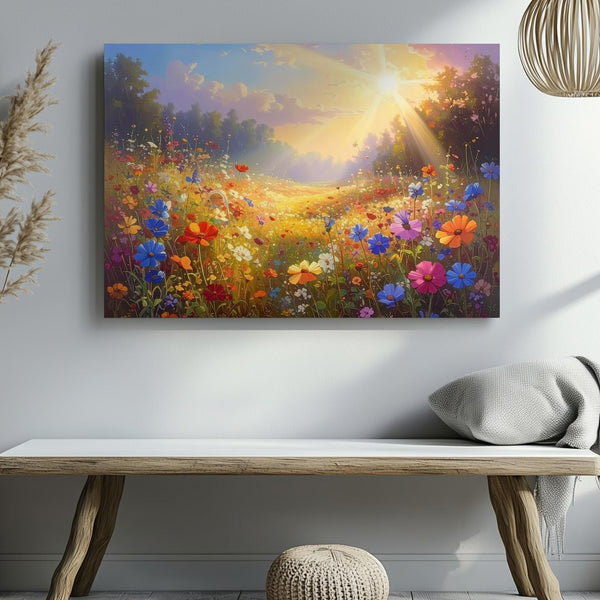 Sunbeam Meadow Canvas – Vertical Wildflower Field with Light & Color - Gifitto