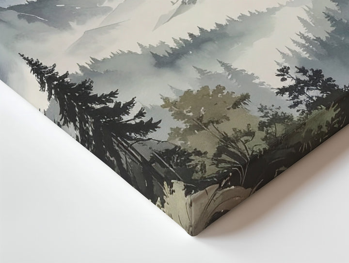 Ethereal Alpine Layers Canvas – Soft Watercolor Mountains with Bird & Mist - Gifitto