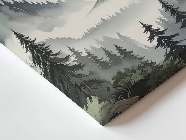 Mystic Pines & Peaks Canvas – Foggy Mountain Forest with Birds in Flight - Gifitto