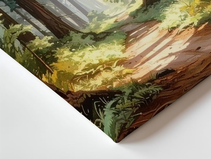 Redwood Sanctuary Canvas – Forest Path with Towering Trees & Golden Light - Gifitto