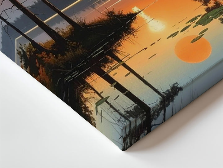 Twilight Reflection Canvas – Sunset Forest Lake with Symmetrical Pines - Gifitto