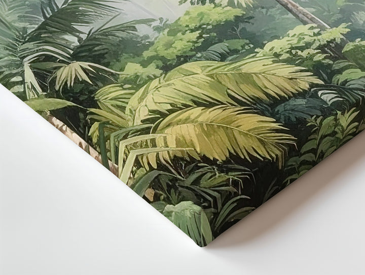 Verdant Rise Canvas – Vertical Tropical Rainforest with Palms & Mist - Gifitto