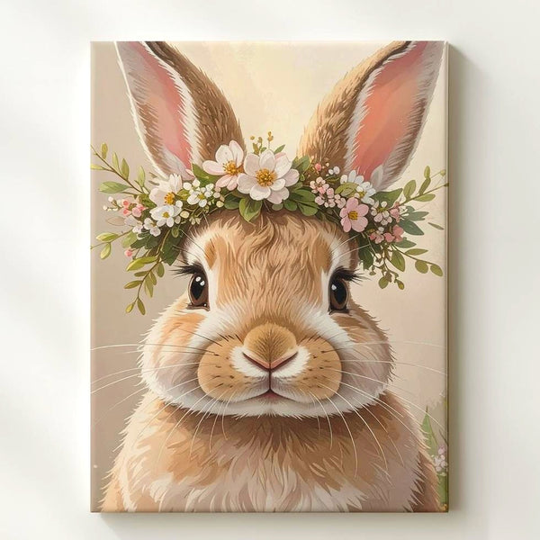 Floral Crown Bunny Canvas – Dreamy Spring Wall Art - Gifitto