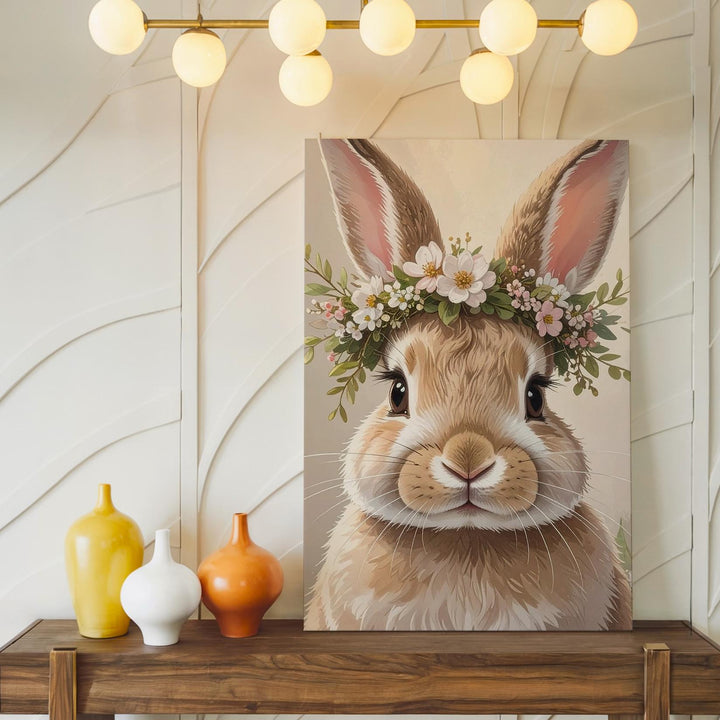 Floral Crown Bunny Canvas – Dreamy Spring Wall Art - Gifitto