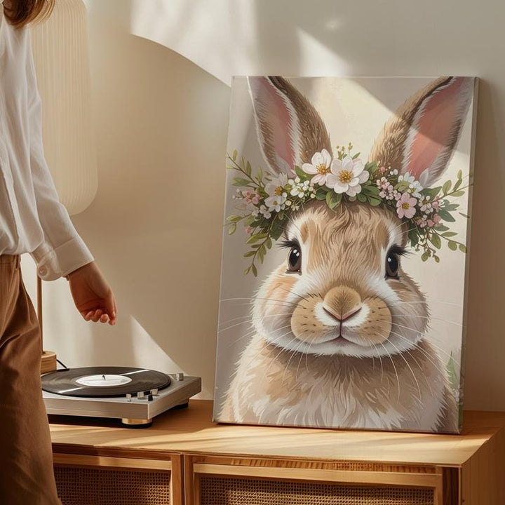 Floral Crown Bunny Canvas – Dreamy Spring Wall Art - Gifitto