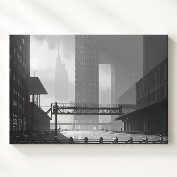 Fog & Steel Canvas – Minimalist Grayscale Urban Architecture Wall Art