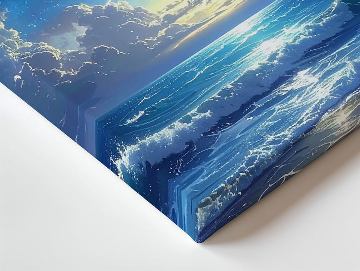 Celestial Ocean Glow Canvas – Blue Nebula Sky Over Moonlit Waves - Gifitto