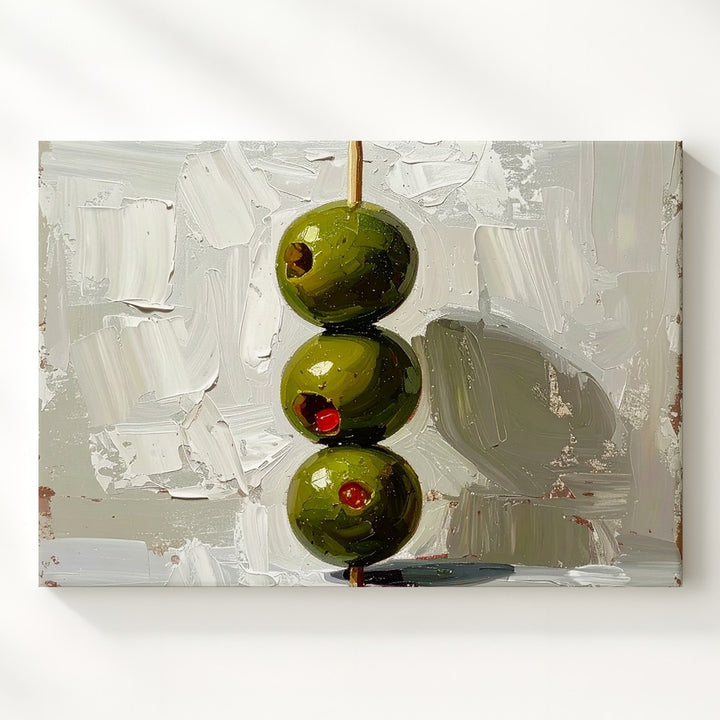 Minimalist Olive Skewer Canvas – Modern Culinary Still Life on Textured White - Gifitto