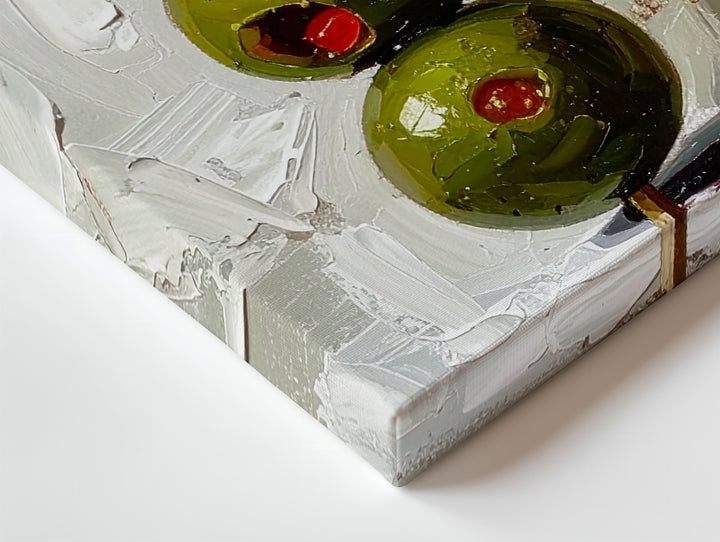 Minimalist Olive Skewer Canvas – Modern Culinary Still Life on Textured White - Gifitto