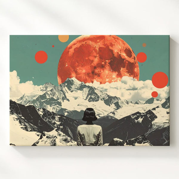 Surreal Mountain Sun Canvas – Collage-Style Cosmic Landscape Wall Art - Gifitto