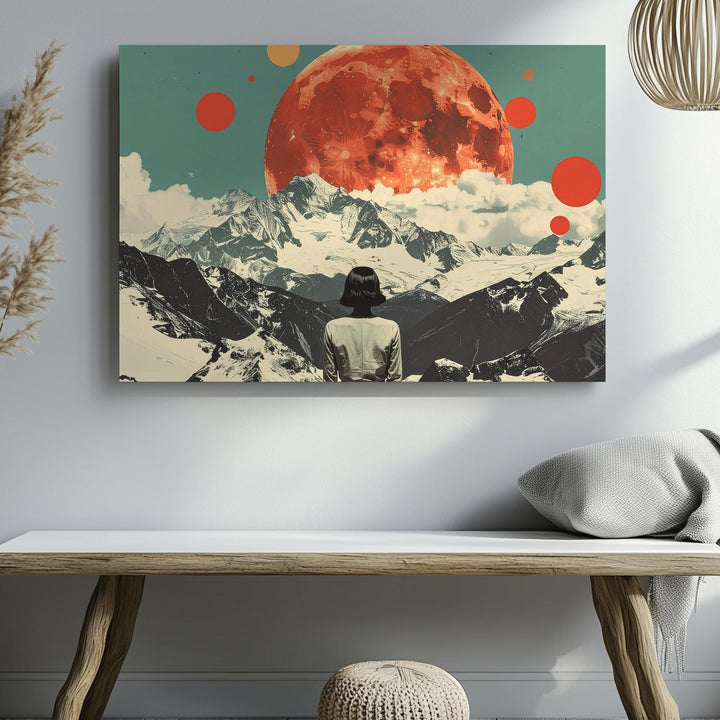 Surreal Mountain Sun Canvas – Collage-Style Cosmic Landscape Wall Art - Gifitto