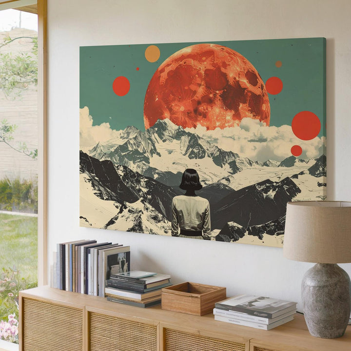 Surreal Mountain Sun Canvas – Collage-Style Cosmic Landscape Wall Art - Gifitto