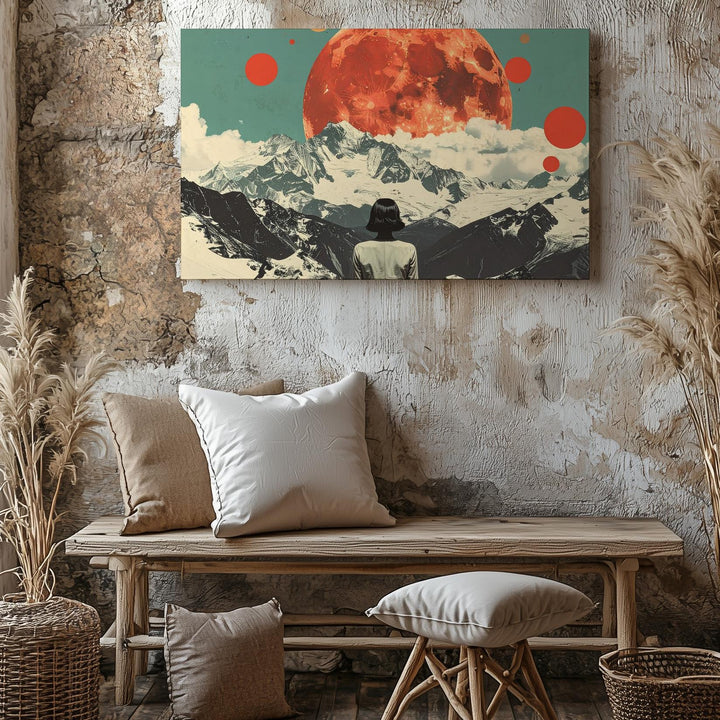 Surreal Mountain Sun Canvas – Collage-Style Cosmic Landscape Wall Art - Gifitto