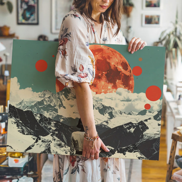 Surreal Mountain Sun Canvas – Collage-Style Cosmic Landscape Wall Art - Gifitto
