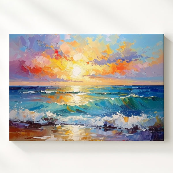 Golden Horizon Seascape Canvas – Vibrant Impressionist Ocean Sunset Art - Gifitto