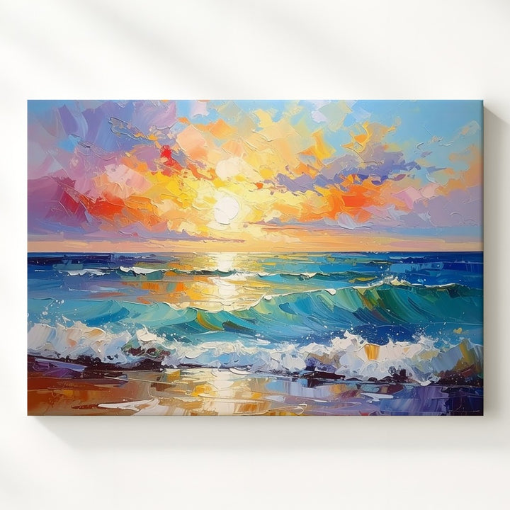 Golden Horizon Seascape Canvas – Vibrant Impressionist Ocean Sunset Art - Gifitto