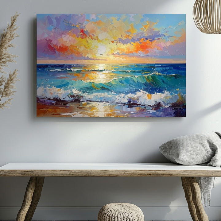 Golden Horizon Seascape Canvas – Vibrant Impressionist Ocean Sunset Art - Gifitto