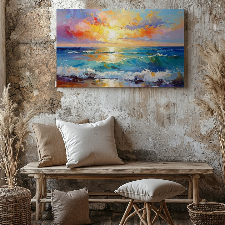 Golden Horizon Seascape Canvas – Vibrant Impressionist Ocean Sunset Art - Gifitto