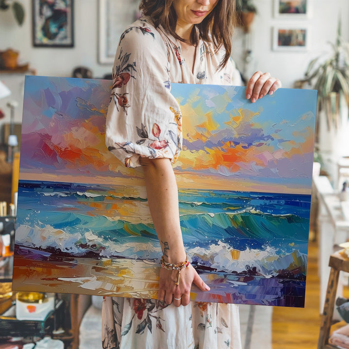 Golden Horizon Seascape Canvas – Vibrant Impressionist Ocean Sunset Art - Gifitto
