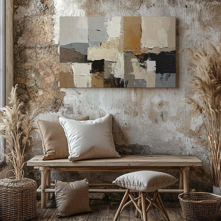 Textured Earth Layers Canvas – Neutral Collage Abstract Art - Gifitto