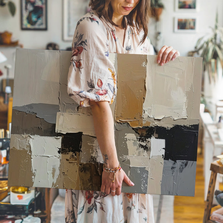 Textured Earth Layers Canvas – Neutral Collage Abstract Art - Gifitto