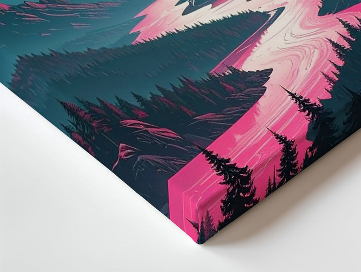 Vaporwave Eclipse Canvas – Surreal Vertical Landscape with Pink Sun & River - Gifitto