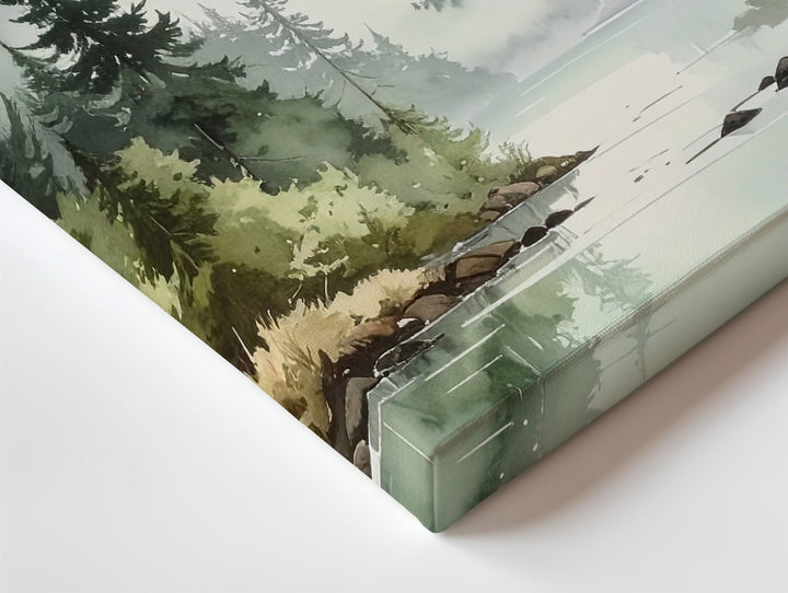 Whispering Pines Canvas – Misty Watercolor Forest with Reflective Lake - Gifitto