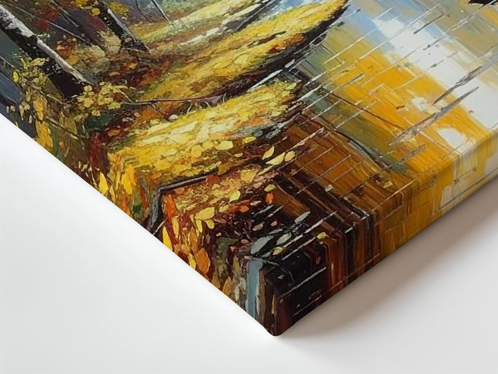 Golden Passage Canvas – Autumn Forest with Reflective Stream & Textured Trees - Gifitto