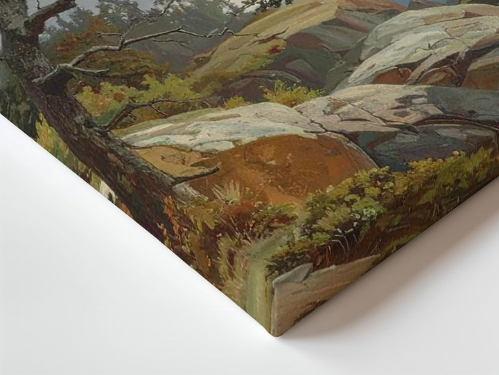 Enduring Coastline Canvas – Vertical Rocky Seascape with Lone Pine & Gray Sky - Gifitto