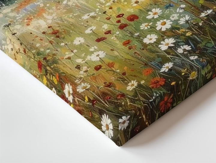 Countryside Bloom Canvas – Realistic Wildflower Meadow with Distant Cottage - Gifitto