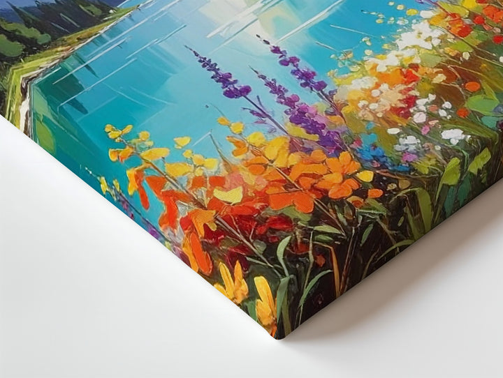 Alpine Bloom Vista Canvas – Vibrant Wildflower Field with Turquoise Lake & Mountains - Gifitto