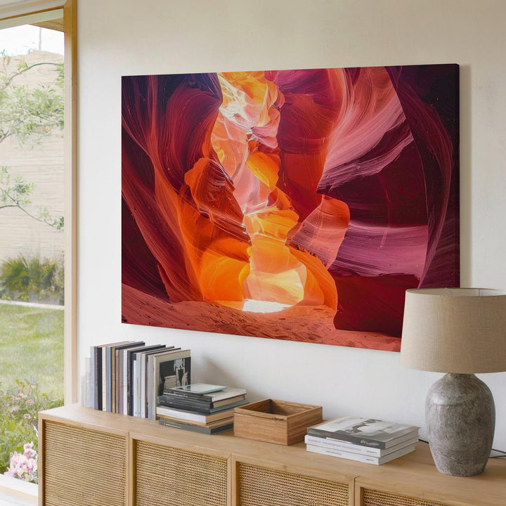 Crimson Passage Canvas – Sculptural Slot Canyon with Sunlit Sandstone Curves - Gifitto