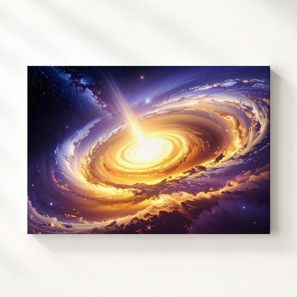 Radiant Golden Galaxy Canvas – Above-View Spiral Glow in Deep Space - Gifitto