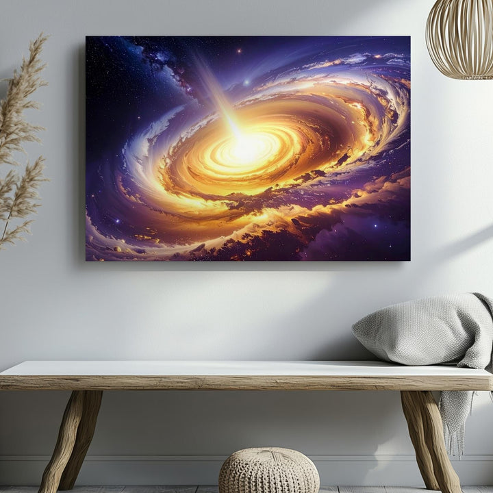 Radiant Golden Galaxy Canvas – Above-View Spiral Glow in Deep Space - Gifitto