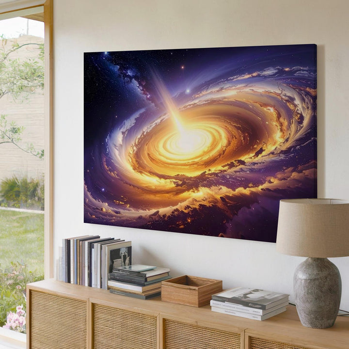 Radiant Golden Galaxy Canvas – Above-View Spiral Glow in Deep Space - Gifitto