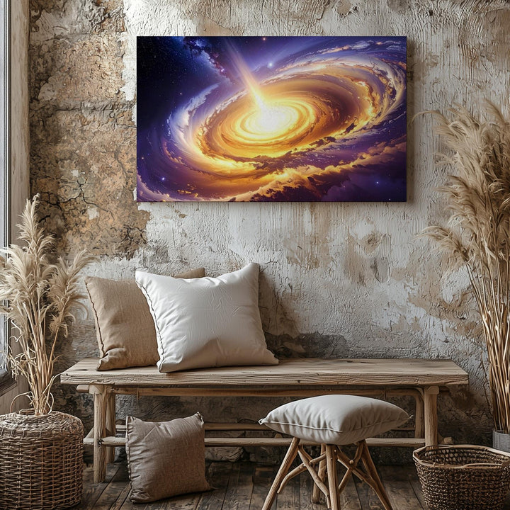 Radiant Golden Galaxy Canvas – Above-View Spiral Glow in Deep Space - Gifitto