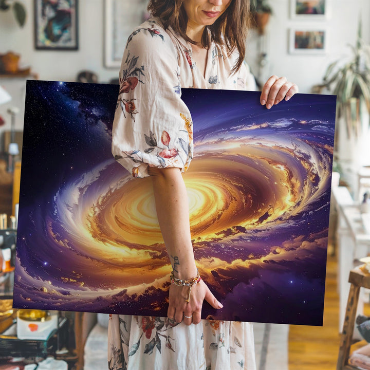 Radiant Golden Galaxy Canvas – Above-View Spiral Glow in Deep Space - Gifitto