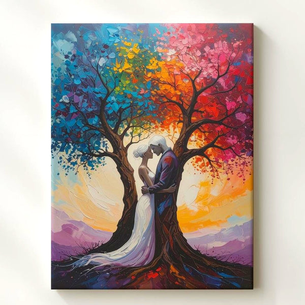 Tree of Love Canvas – Embracing Figures Merged with Vibrant Trees - Gifitto