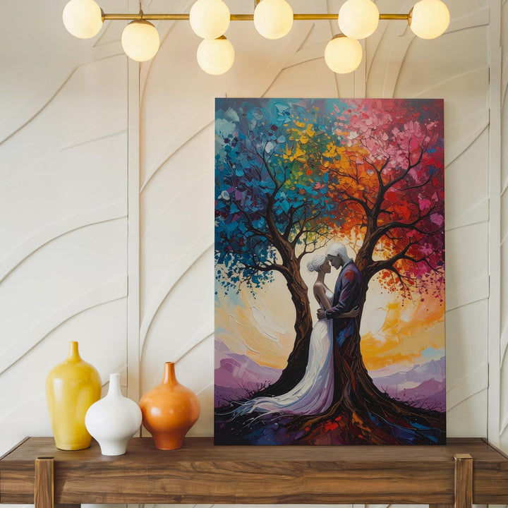 Tree of Love Canvas – Embracing Figures Merged with Vibrant Trees - Gifitto