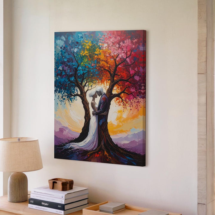 Tree of Love Canvas – Embracing Figures Merged with Vibrant Trees - Gifitto