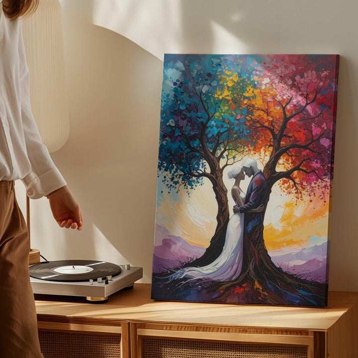 Tree of Love Canvas – Embracing Figures Merged with Vibrant Trees - Gifitto