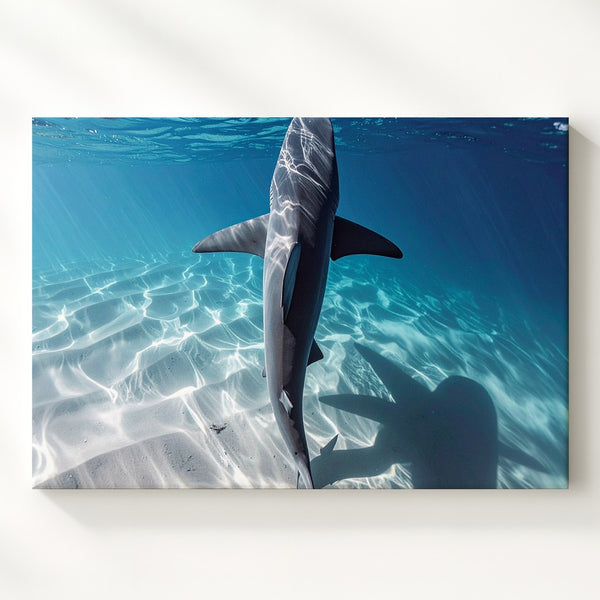 Solitary Shark Canvas – Minimalist Aerial Ocean Elegance