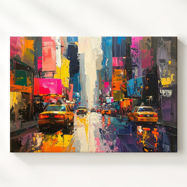 Neon Rush Canvas – Abstract City Street Scene with Expressive Color