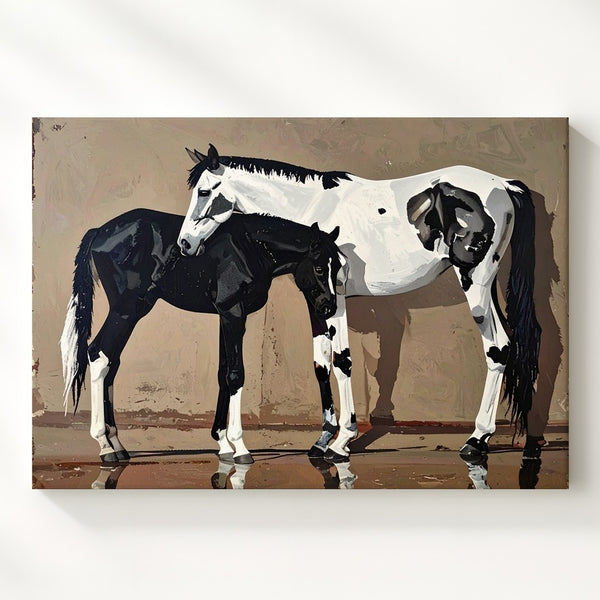Mirror Companions Canvas – Minimalist Black & White Horses - Gifitto