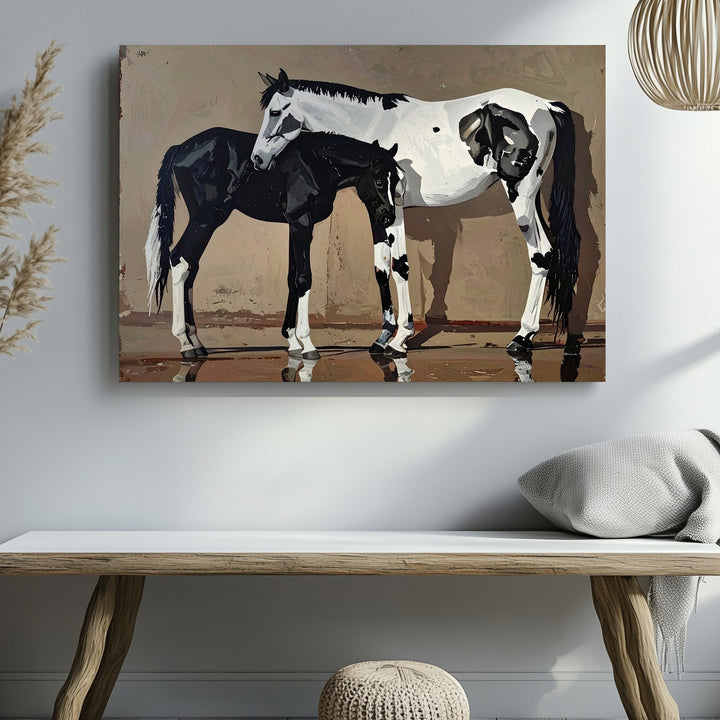 Mirror Companions Canvas – Minimalist Black & White Horses - Gifitto