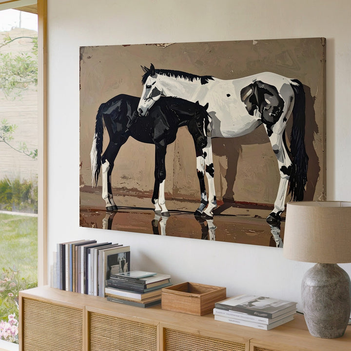 Mirror Companions Canvas – Minimalist Black & White Horses - Gifitto