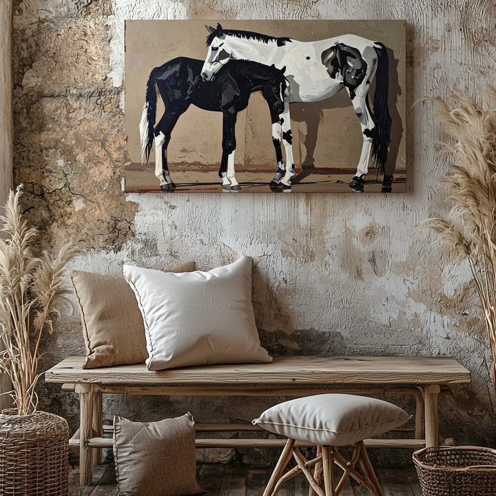 Mirror Companions Canvas – Minimalist Black & White Horses - Gifitto