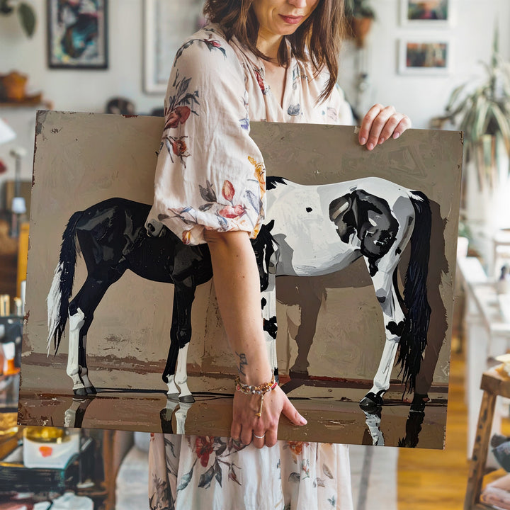 Mirror Companions Canvas – Minimalist Black & White Horses - Gifitto