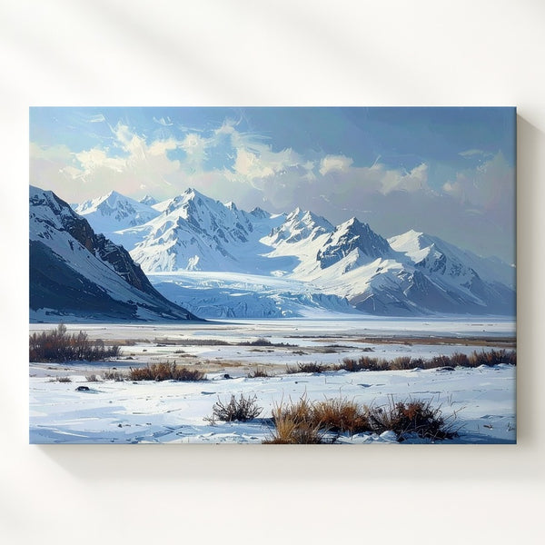 Silent Blue Horizon Canvas – Minimalist Winter Mountain Landscape - Gifitto