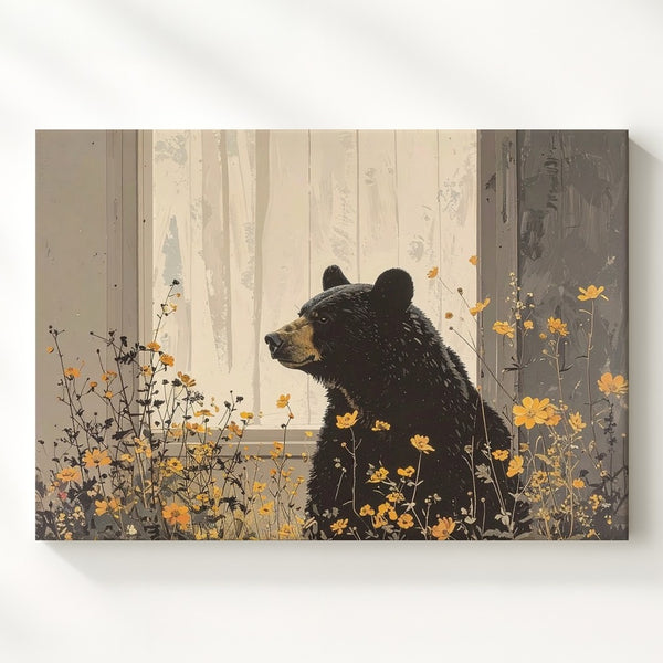 Wildflower Bear Canvas – Cozy Wildlife Illustration in Warm Tones - Gifitto